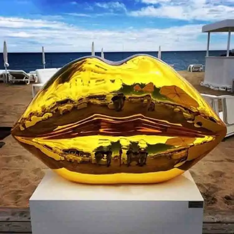Outdoor seaside decorative yellow lip stainless steel sculpture for sale