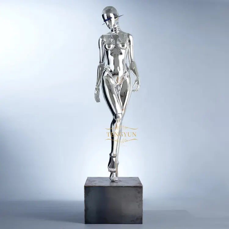 Popular Figure Statue Mirropr Polished Life Size Stainless Steel Welding Robot Sculpture For Sale