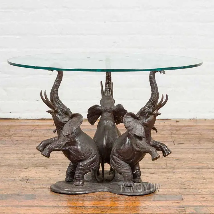 Sculpture End Table Three Bronze Small Elephant Sculptures Legs Home Metal Coffee Table