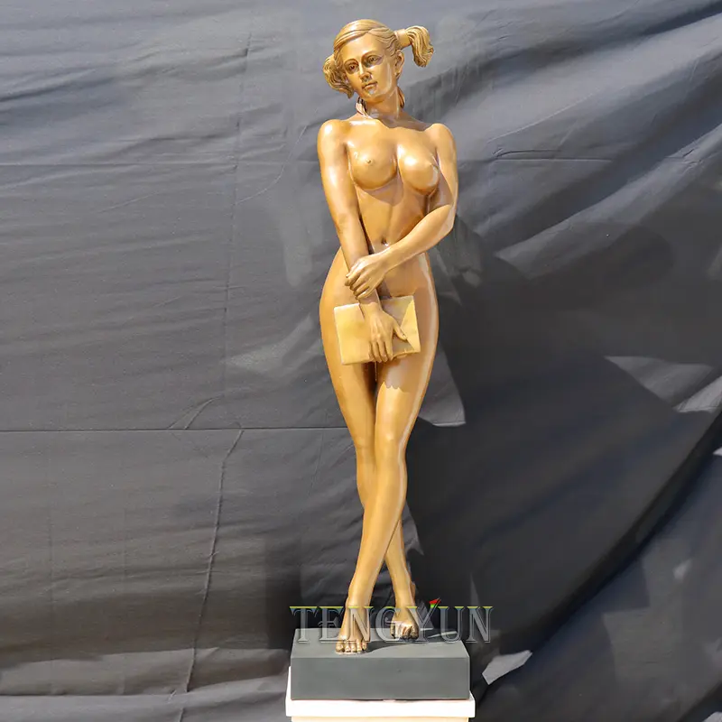 Sexy Naked Girl Statue With Book Bronze Sculpture For Home Decoration