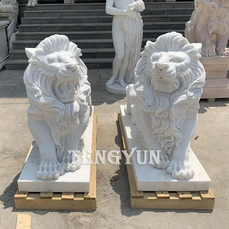 White Marble Lion Sculpture Factory Wholesale Life Size Stone Lions Statues