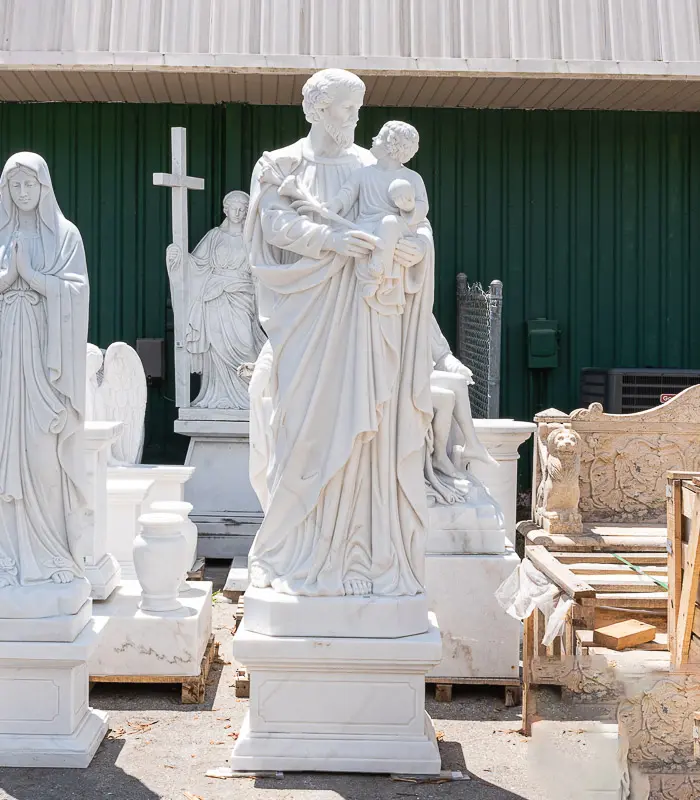 White Marble Religious Statue Joseph With Baby Jesus Statue For Sale