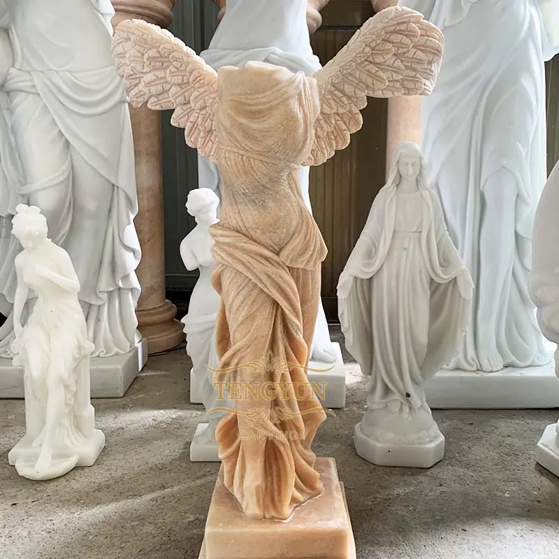 Winged Victory of Samothrace Desktop Decor Small Size Natural Sunset Red Marble Statue