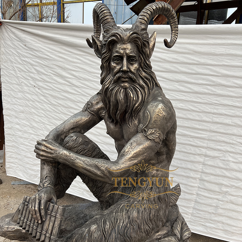 Ancient Greek Mythology Pan Statue Holding Panpipes God Of The Wild & Nature Bronze Faun Sculpture (1)