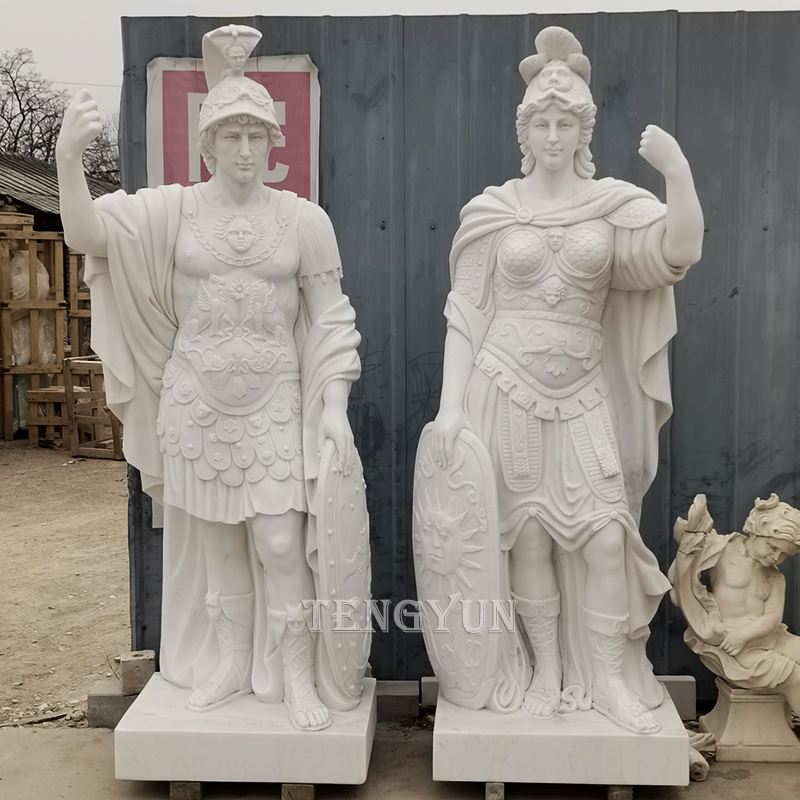 Pair of marble warrior statues