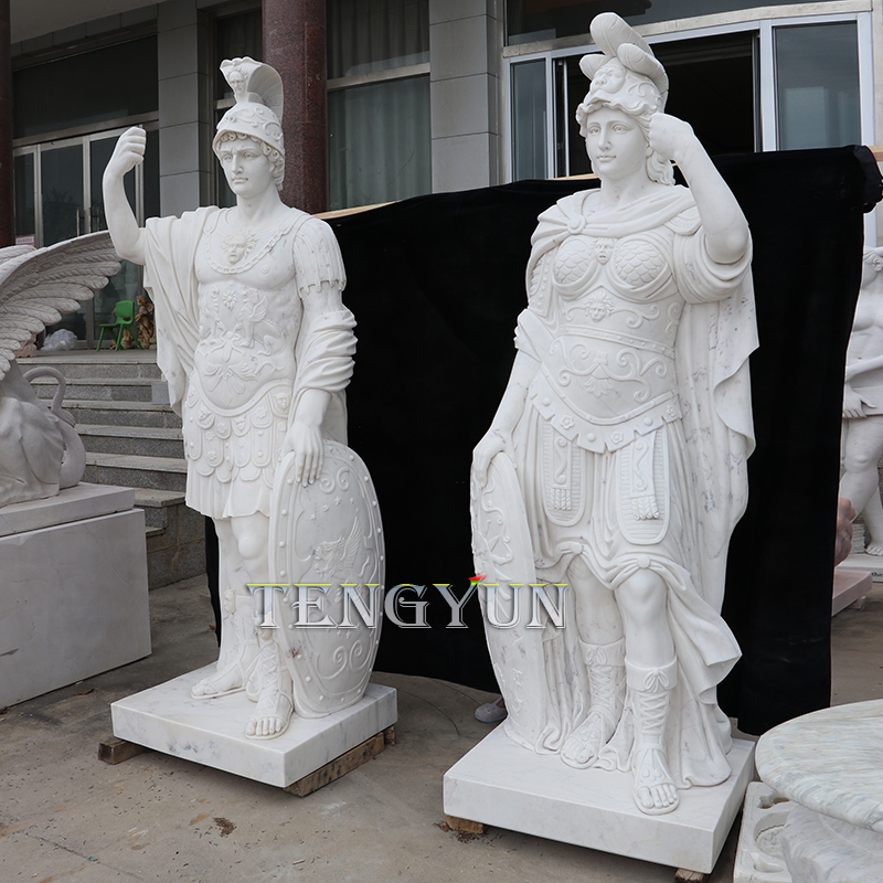 white marble pair of male and female warrior statues (1)