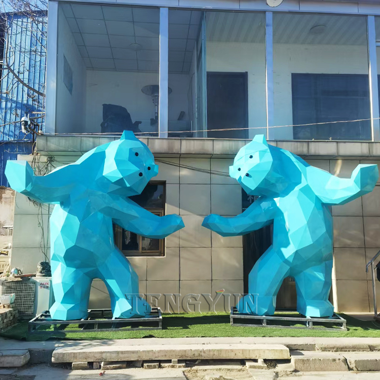 Large size outdoor metal animal sculptures stainless steel geometric bear sculpture (1)