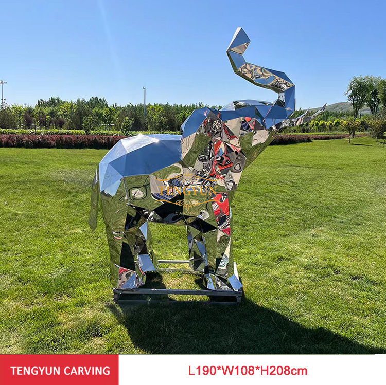 Outdoor decorative metal abstract geometric sculptures stainless steel elephant sculpture (2)