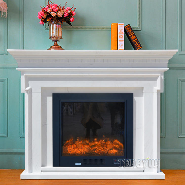 Custom Marble Fireplace American Style White Marble Lines Simple Classical Fireplace Decorative Cabinet Stone Mantel (1)
