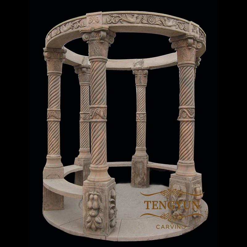 sunset red marble gazebo with six columns (1)