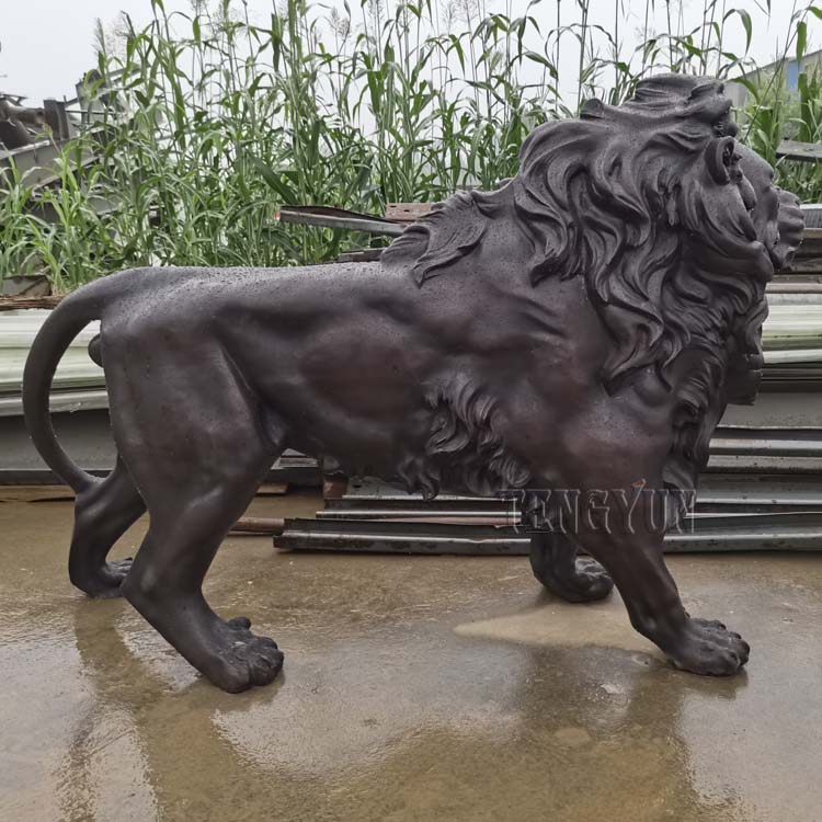 Life size pair of metal animal statue garden bronze lion sculpture for front door decoration (10)