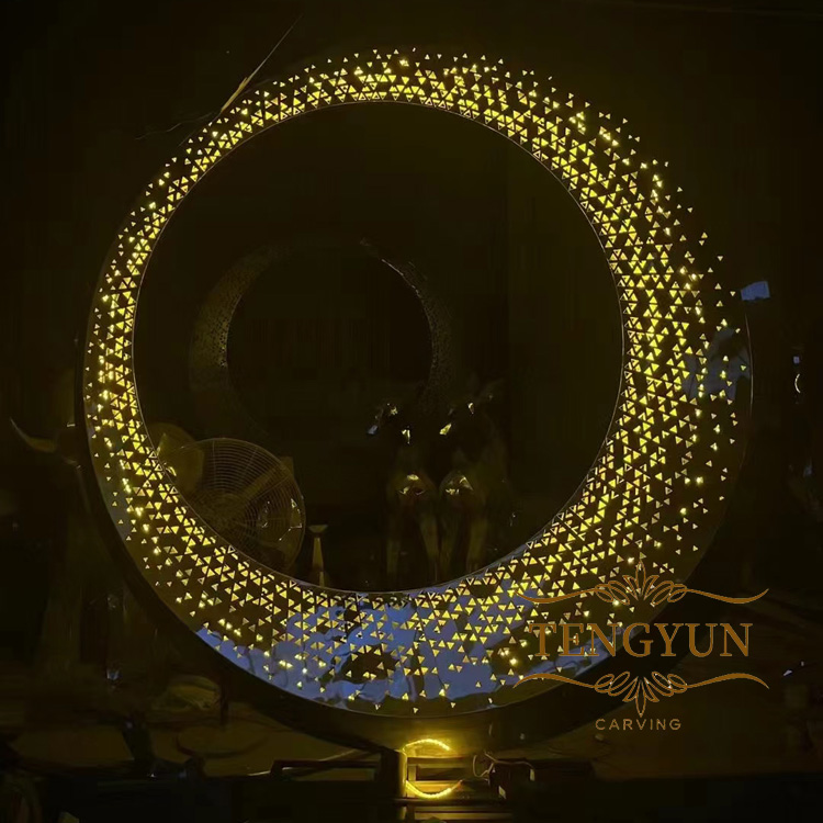 Wholesale hollow annular sculpture with LED light stainless steel polished moon sculpture