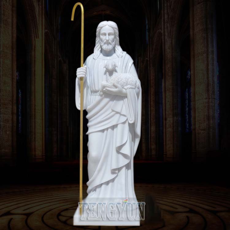 marble Jesus statue with goats (6)