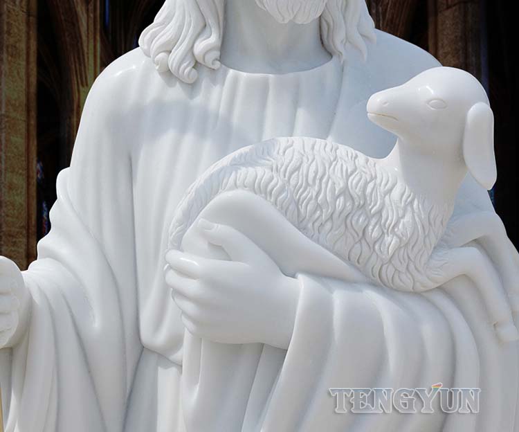 marble Jesus statue with goats (7)