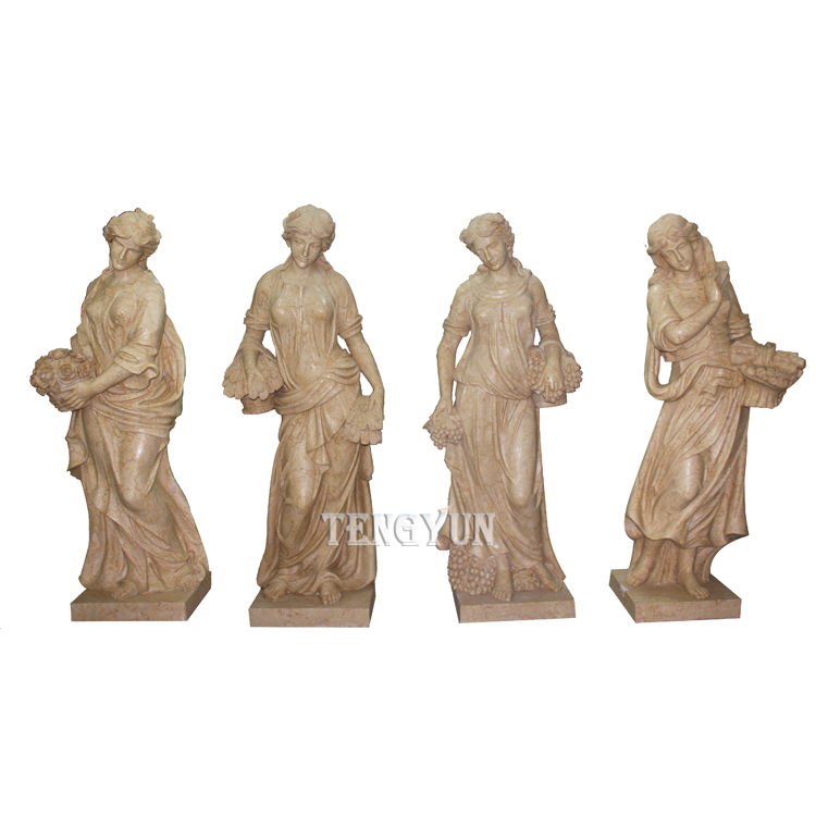 Life size human statues large Egypt beige marble decorative four season sculpture