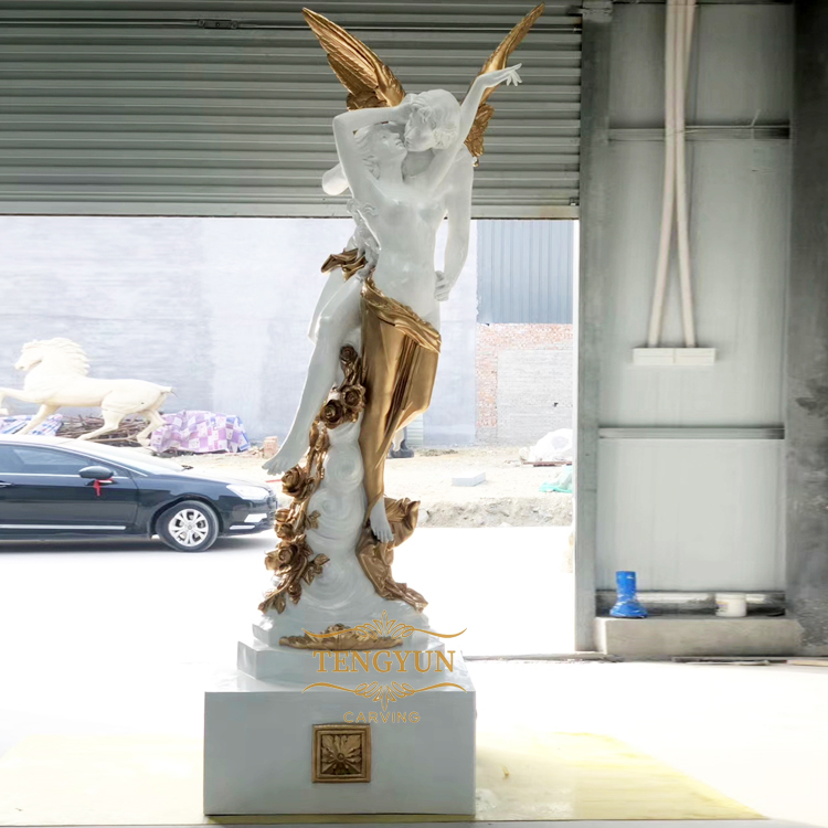 Garden Large Size Fiberglass Kiss Angel Statue Home Decor Resin Greek Nude Loving Male Ange And Female (2)