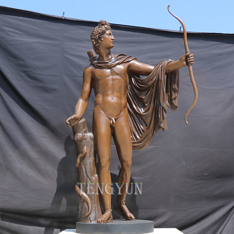 Famous Greek God Figure Antique Bronze Sculpture Italian Bow Arrow Bronze Apollo Archer Statue  (2)