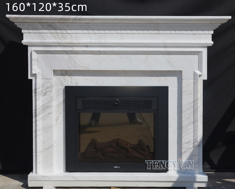 Custom Marble Fireplace American Style White Marble Lines Simple Classical Fireplace Decorative Cabinet Stone Mantel (5)