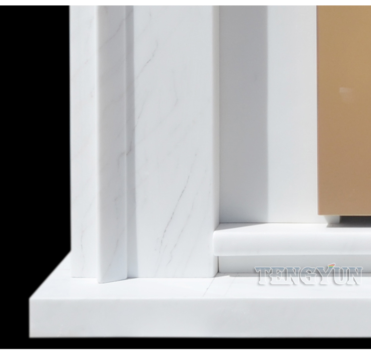 Custom Marble Fireplace American Style White Marble Lines Simple Classical Fireplace Decorative Cabinet Stone Mantel (9)