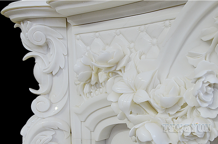 Marble Fireplace European Rose Flower Stone Mantel For Villa Living Room Interior Decoration (14)