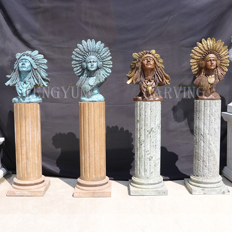 Interior Decorative Native American Indian Figure Bronze Bust Statue For Sale