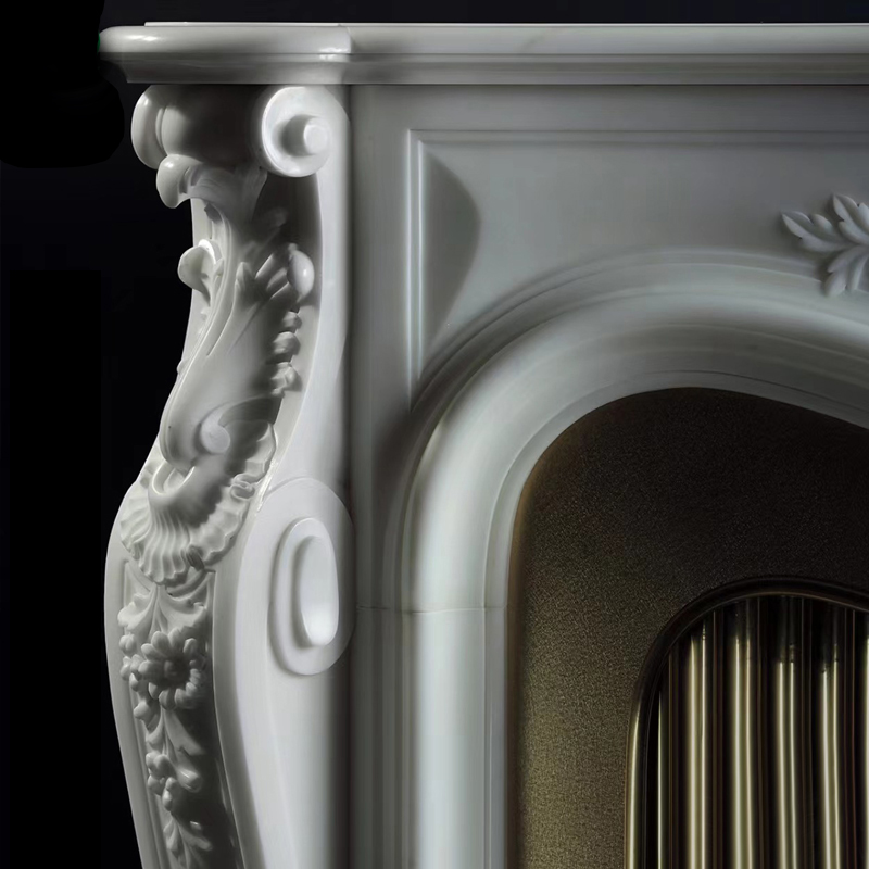 China Factory Cheap Price French Style White Marble Fireplace Mantel Indoor Antique Mantels for sale (9)