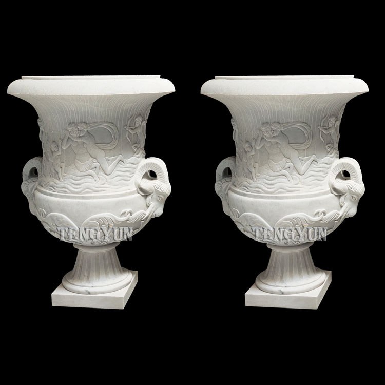 Garden Large Size Stone Carved Marble Flowerpot (1)