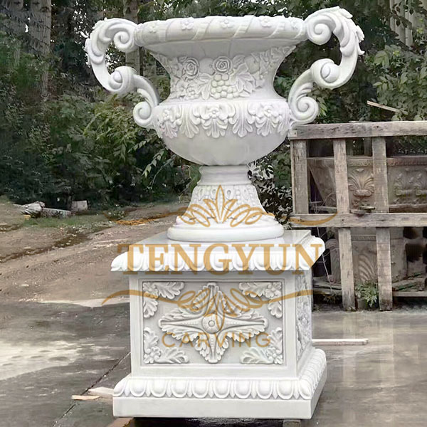 flower relief marble carved planter