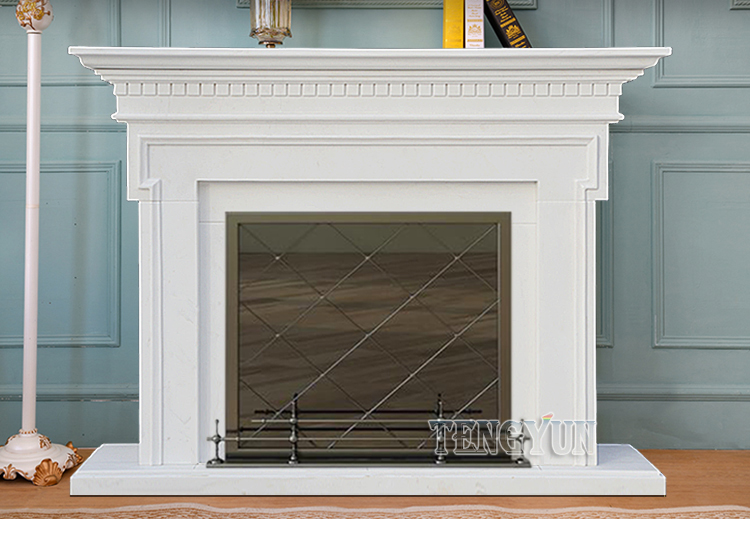 Custom Marble Fireplace American Style White Marble Lines Simple Classical Fireplace Decorative Cabinet Stone Mantel (17)