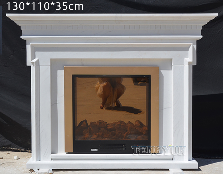 Custom Marble Fireplace American Style White Marble Lines Simple Classical Fireplace Decorative Cabinet Stone Mantel (7)