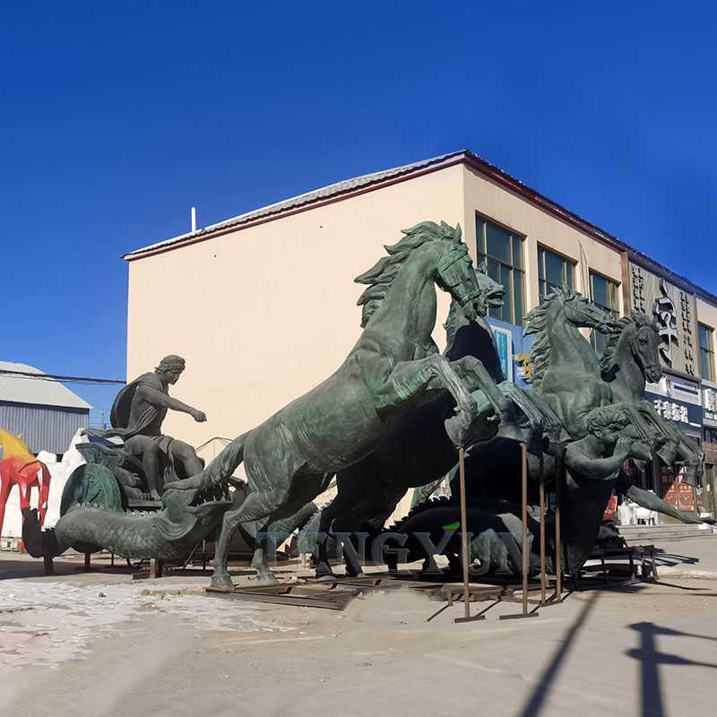 Famous Ancient Large Size Bronze Horse Water Fountain With Roman Apollo Chariot Sculpture  (1)