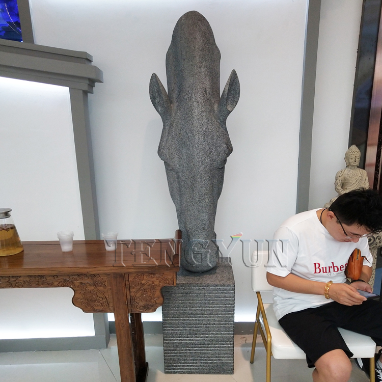 Decorative large size stone carved granite horse head sculpture (2)