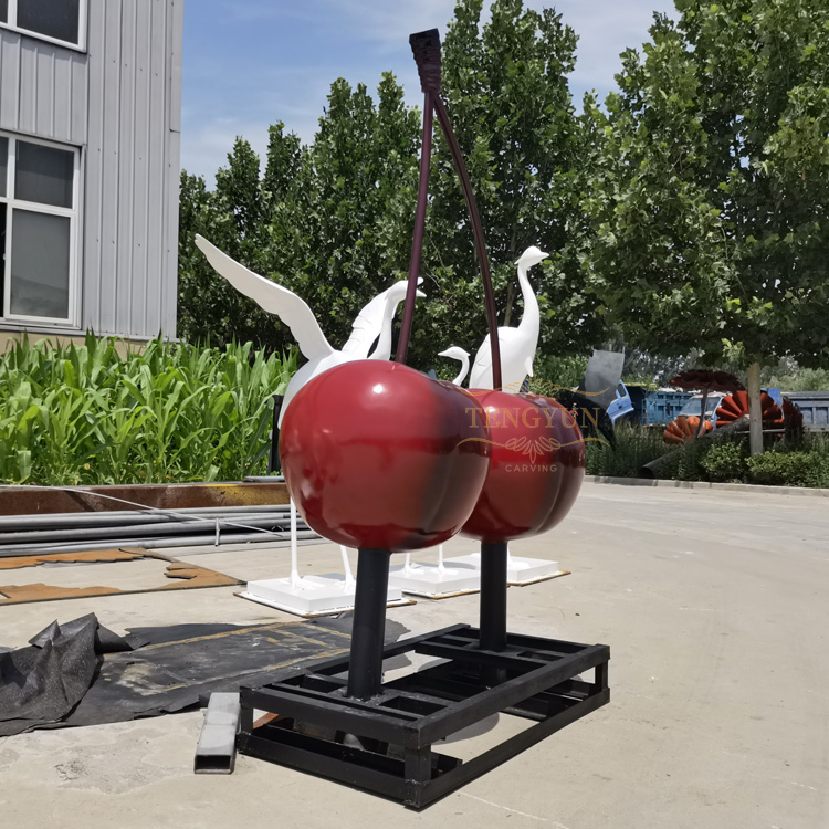 Garden metal fruit sculpture big size outdoor stainless steel cherry sculpture (3)
