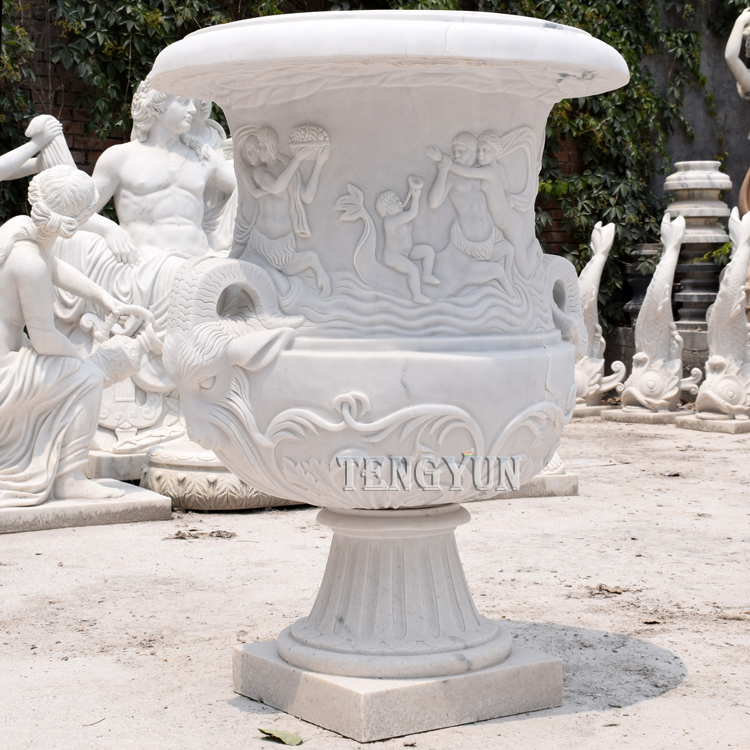 Garden Large Size Stone Carved Marble Flowerpot (3)