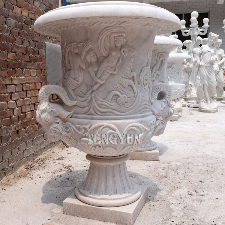 Garden Large Size Stone Carved Marble Flowerpot (5)