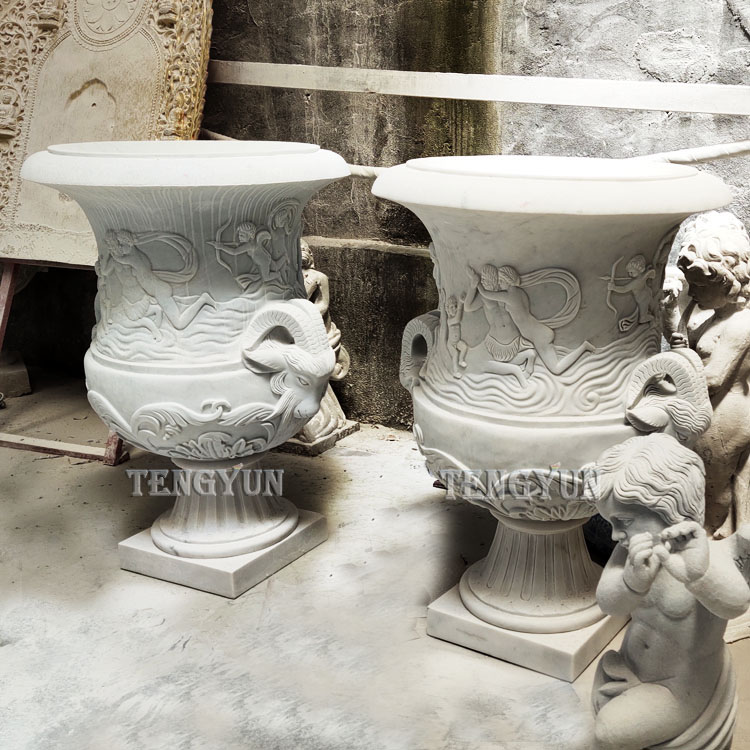 Garden Large Size Stone Carved Marble Flowerpot (6)