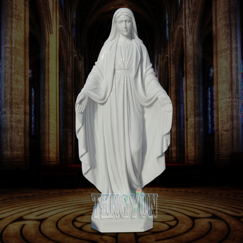 Religious Life Size Mother Virgin Mary White Marble Statue Christian Church Statues (3)