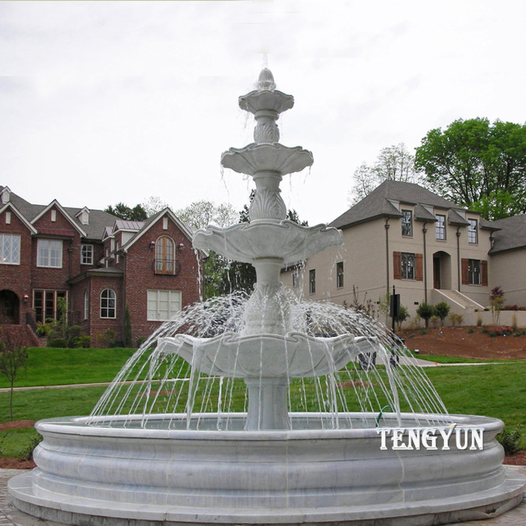 Garden White Marble Carved Tiers Water Fountain (3)