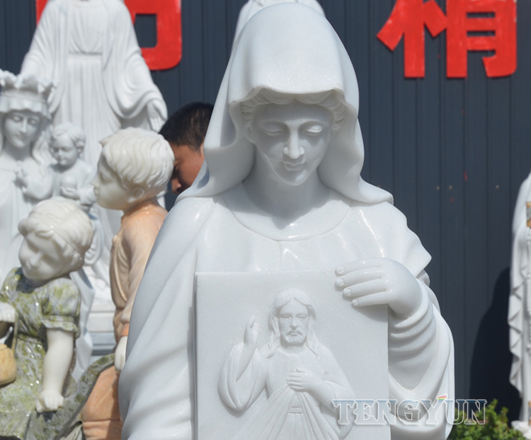 Hand Carved Garden Religious Christian Figure Statue Large Size Church Female Sculpture Holding Jesus Relief (4)