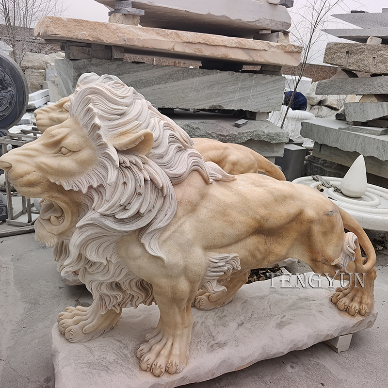 Sunset red marble lion sculpture for outdoor decoration (1)