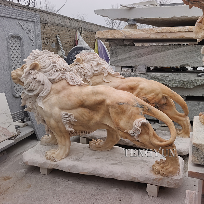 Sunset red marble lion sculpture for outdoor decoration (3)