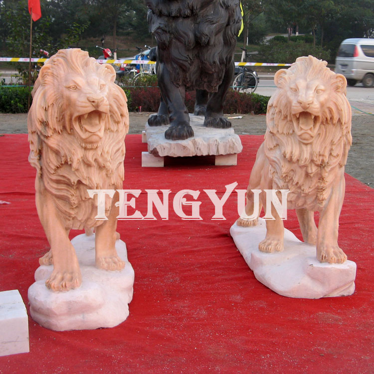 White marble big stone sleeping lion statue sculpture for garden decor (3)