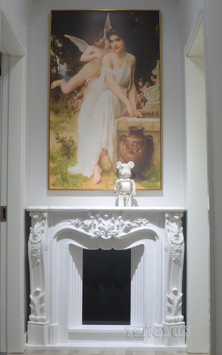 Natural white marble customized fireplace mantel