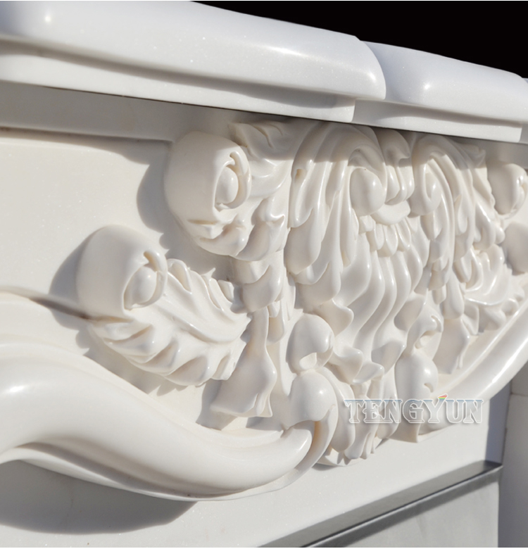 Marble Fireplace White Marble European-Style Carved Stone Mantel Home Indoor Fireplace Surround (4)
