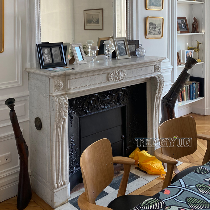 Interior Decoration Heating Italian Carara White Marble Fireplace Living Room Stone Medallion Fireplace China Factory (1)