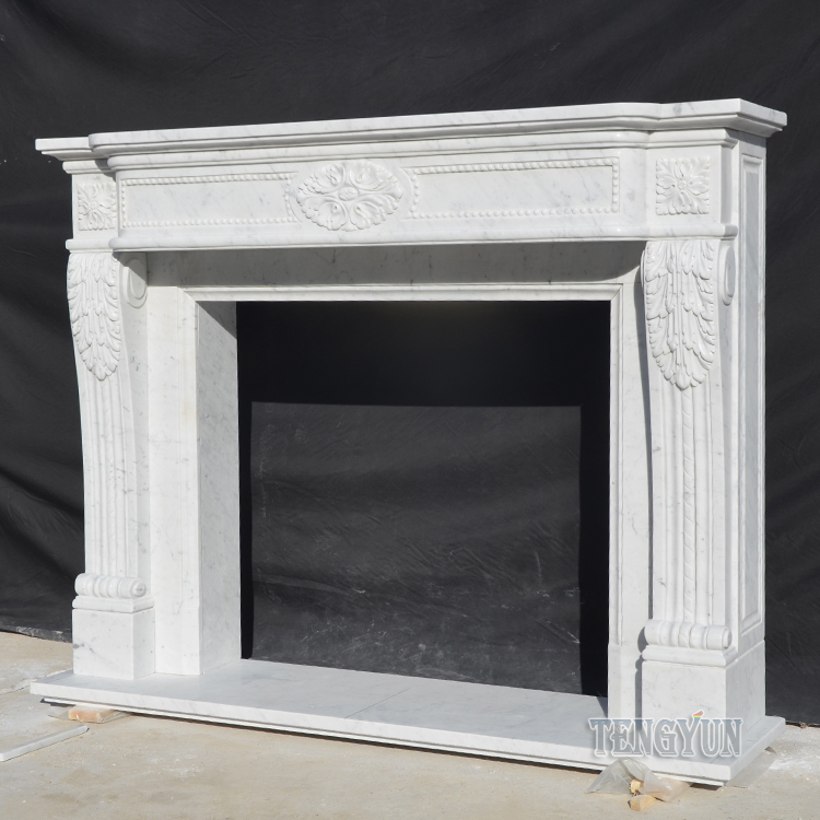 Interior Decoration Heating Italian Carara White Marble Fireplace Living Room Stone Medallion Fireplace China Factory (2)