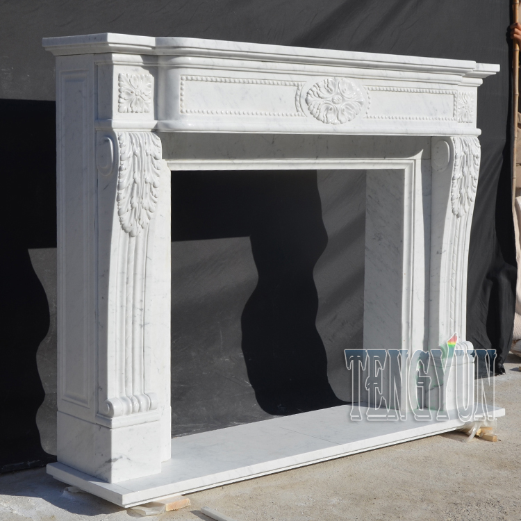 Interior Decoration Heating Italian Carara White Marble Fireplace Living Room Stone Medallion Fireplace China Factory (3)