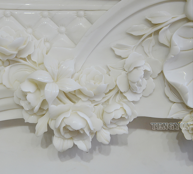 Marble Fireplace European Rose Flower Stone Mantel For Villa Living Room Interior Decoration (9)