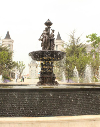 Bronze lady statue water fountain installed