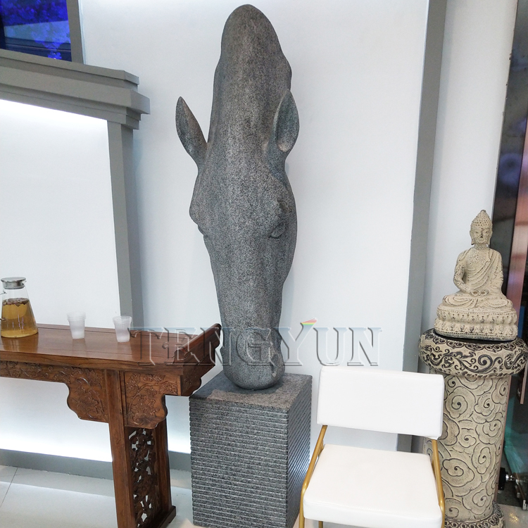 Decorative large size stone carved granite horse head sculpture (1)